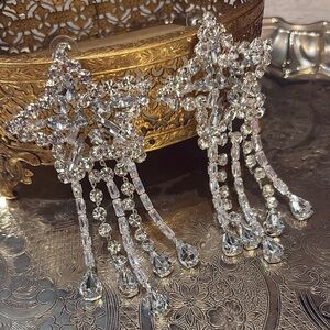 Silver Fallen Stars Chandelier Earrings Starfall Rhinestone Statement Earrings